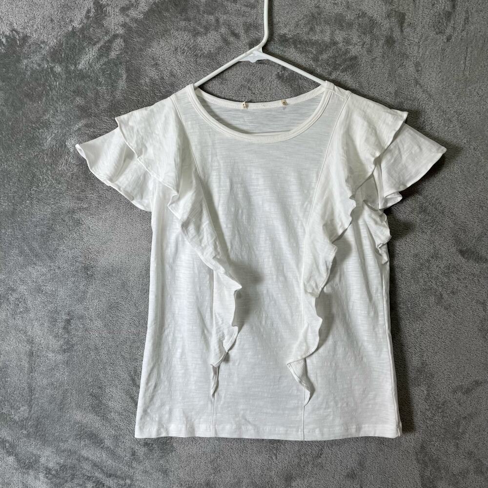 Peruvian Connection White Boho Peasant Ruffle Sleeve Top Romantic Small‎ Cottage